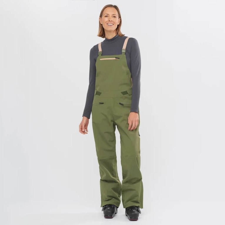 Olive Salomon Stance 3L Bib Women\'s Ski Pants | PH 27540R